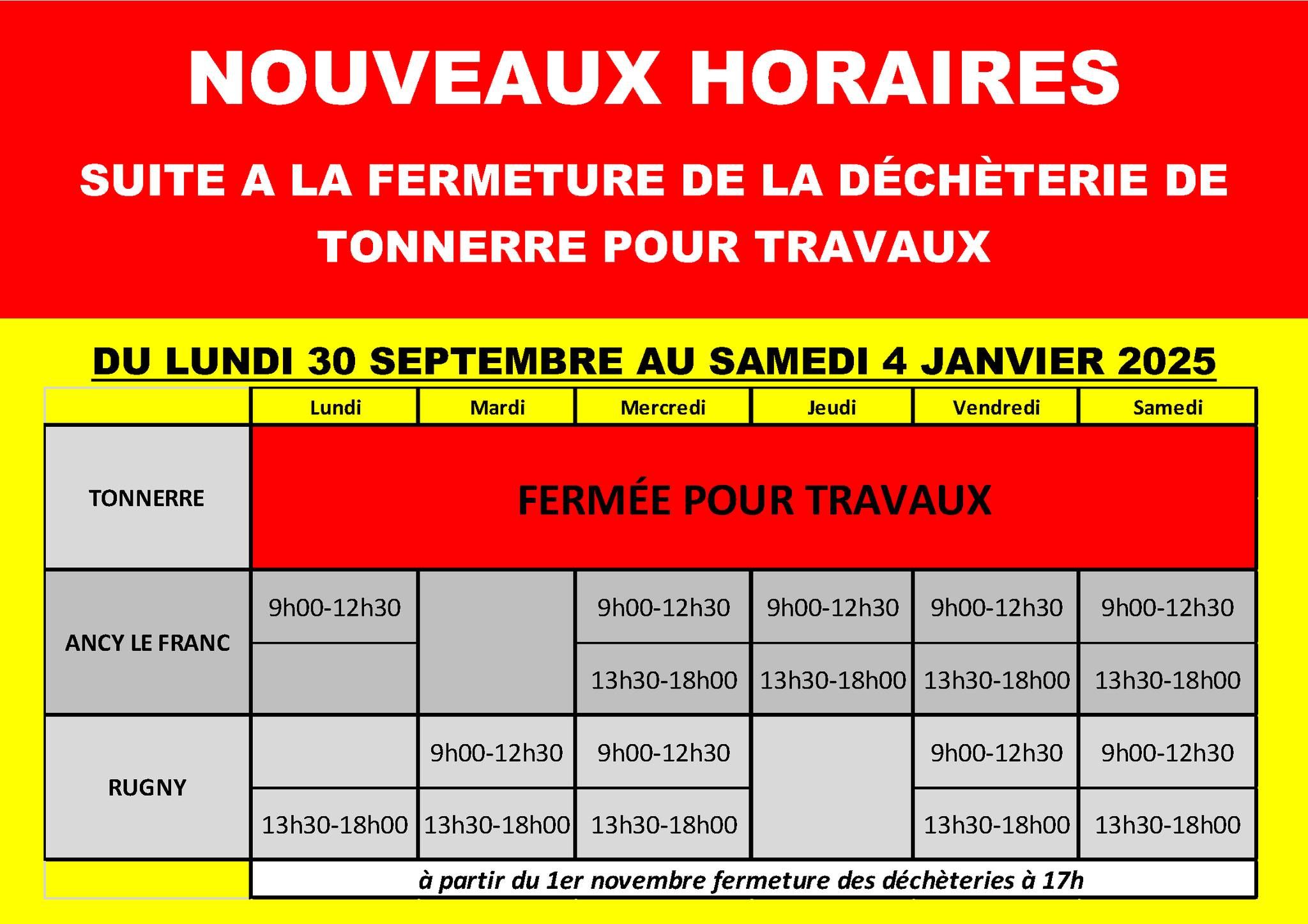 horaires déchetterie